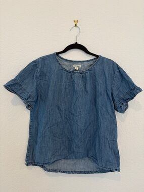 Madewell Chambray Short Sleeve Ruffle-Sleeve Top